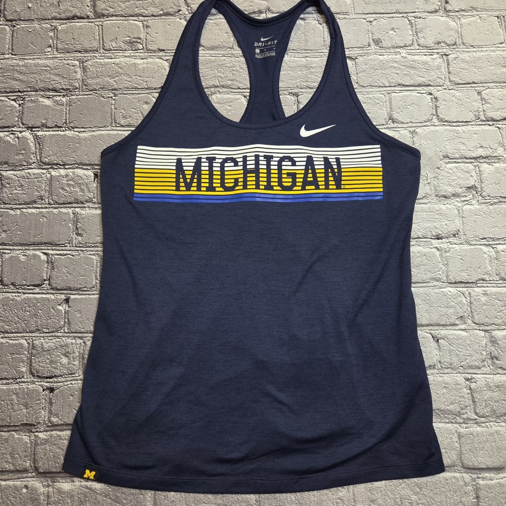 Nike Women's Michigan Wolverines Dri-FIT Racerback Tank Top Navy Blue Large